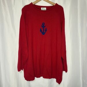 Quacker Factory Red Anchor Knit Sweater Oversized Vintage 90s Nautical Red 2X